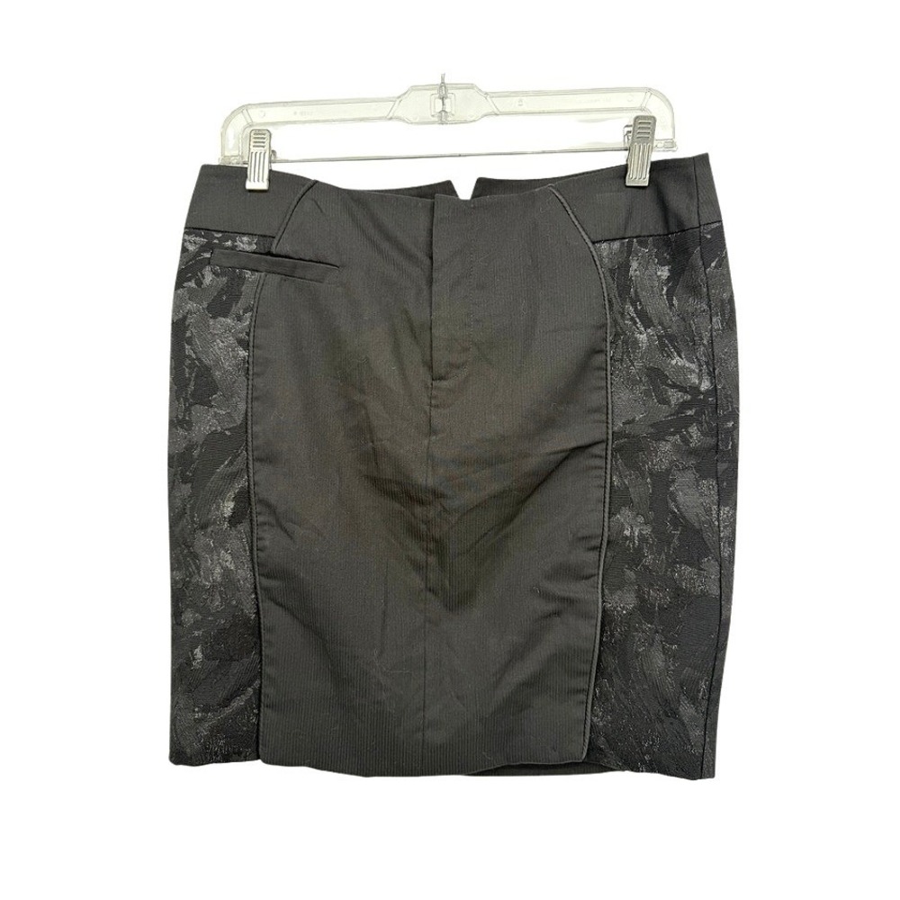 BCBGeneration Pencil Skirt Metallic Jacquard Panel Black Party Cocktail Size 6